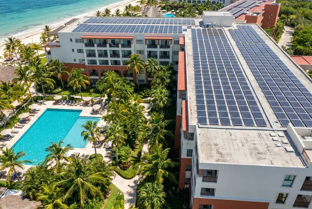 Commercial solar array on a hotel roof in Bali